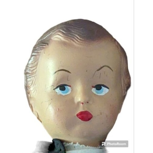 Vintage Celluloid Baby Doll 8" Jointed Painted Eyes Red White Blue Ruby Lips - Picture 2 of 5